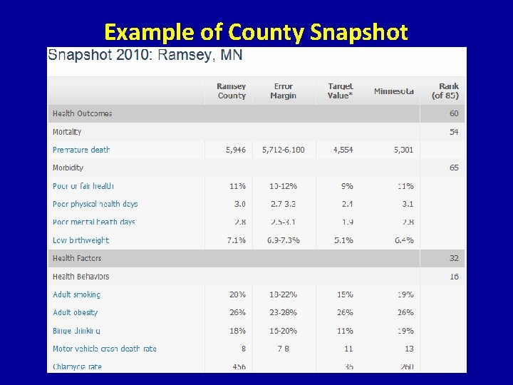 Example of County Snapshot 