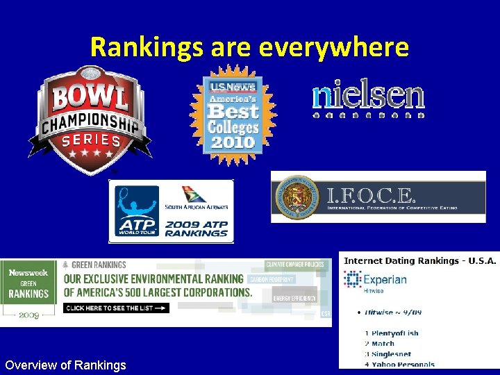 Rankings are everywhere Overview of Rankings 