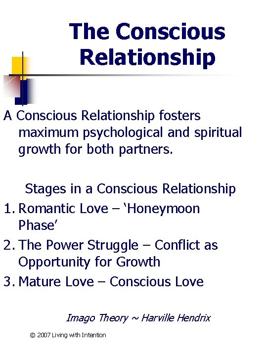 The Conscious Relationship A Conscious Relationship fosters maximum psychological and spiritual growth for both