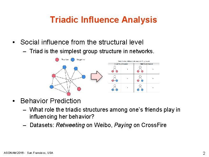 Triadic Influence Analysis • Social influence from the structural level – Triad is the Triadic Influence Analysis • Social influence from the structural level – Triad is the