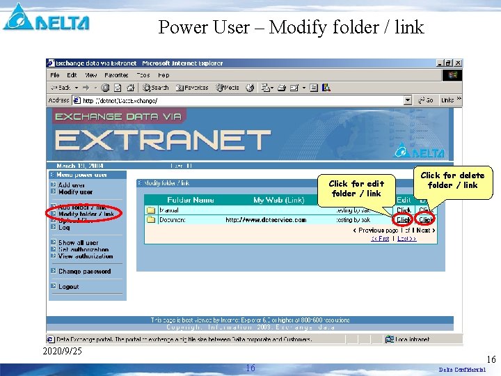 Power User – Modify folder / link Click for edit folder / link Click