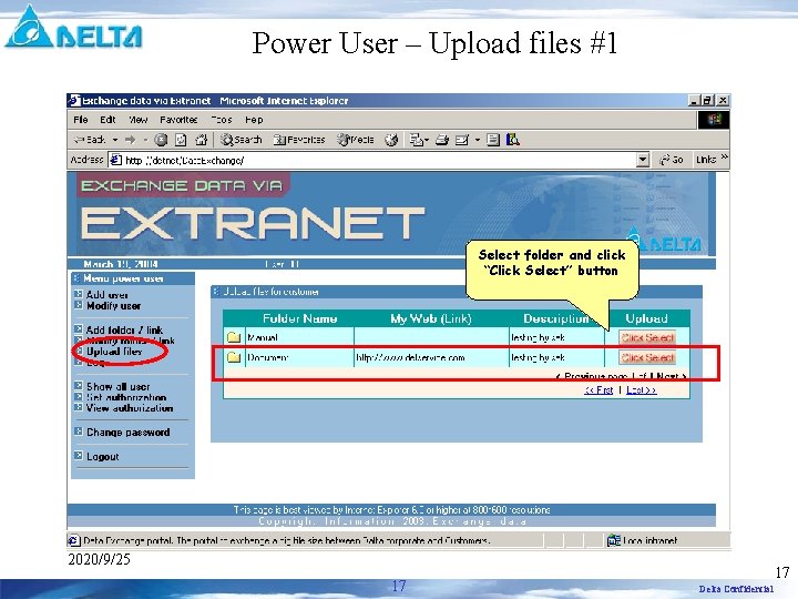 Power User – Upload files #1 Select folder and click “Click Select” button 2020/9/25