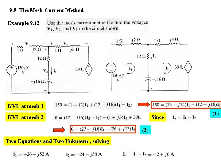 9. 9 The Mesh-Current Method Example 9. 12 KVL at mesh 1 KVL at