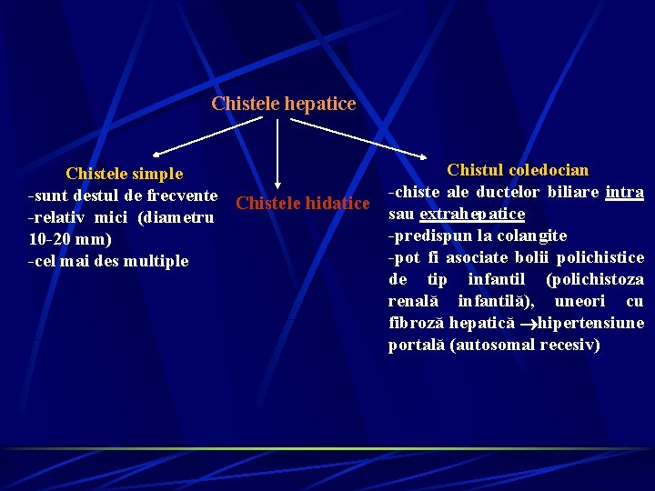 Chistele hepatice Chistele simple -sunt destul de frecvente Chistele hidatice -relativ mici (diametru 10 Chistele hepatice Chistele simple -sunt destul de frecvente Chistele hidatice -relativ mici (diametru 10