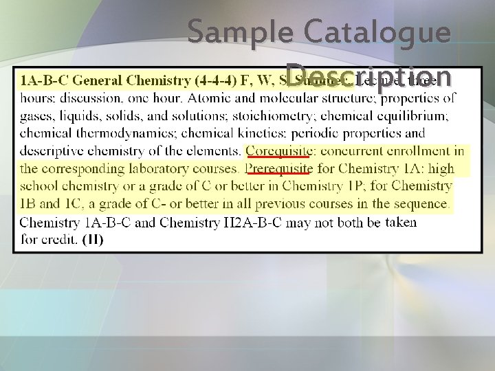 Sample Catalogue Description 