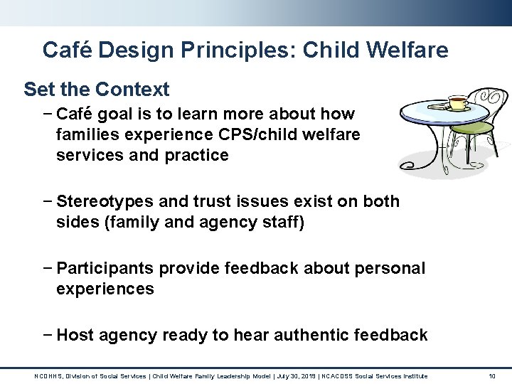 Café Design Principles: Child Welfare Set the Context − Café goal is to learn