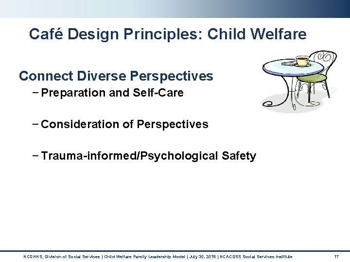 Café Design Principles: Child Welfare Connect Diverse Perspectives − Preparation and Self-Care − Consideration