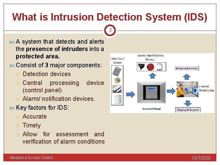 What is Intrusion Detection System (IDS) 3 A system that detects and alerts the