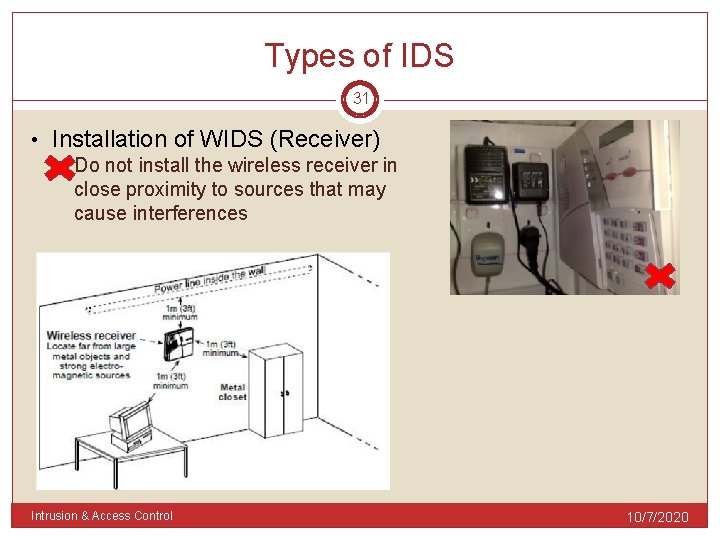 Types of IDS 31 • Installation of WIDS (Receiver) • Do not install the