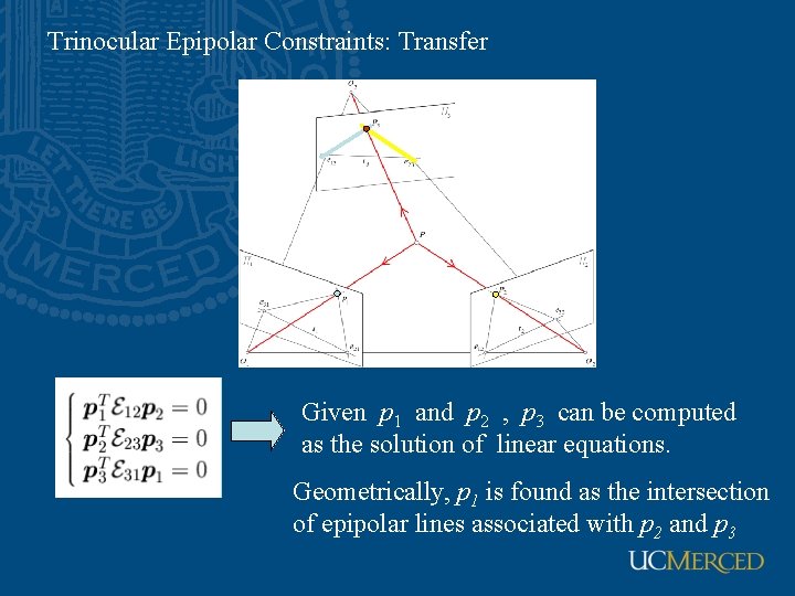 Trinocular Epipolar Constraints: Transfer Given p 1 and p 2 , p 3 can