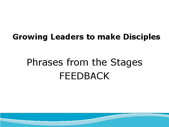 Growing Leaders to make Disciples Phrases from the Stages FEEDBACK 