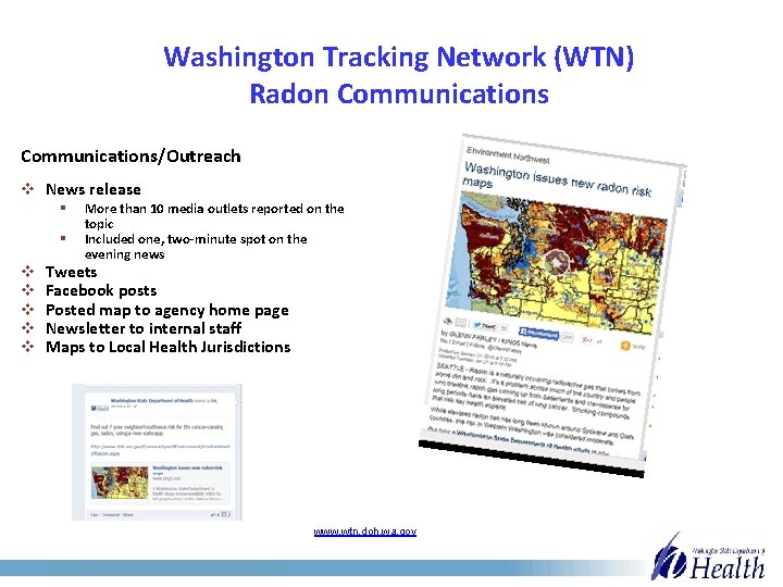 Washington Tracking Network (WTN) Radon Communications/Outreach v News release § § v v v