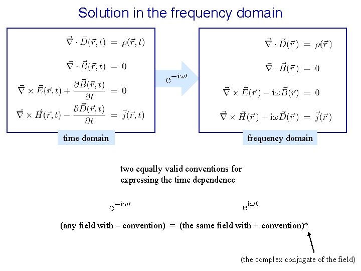 Solution in the frequency domain time domain frequency domain two equally valid conventions for