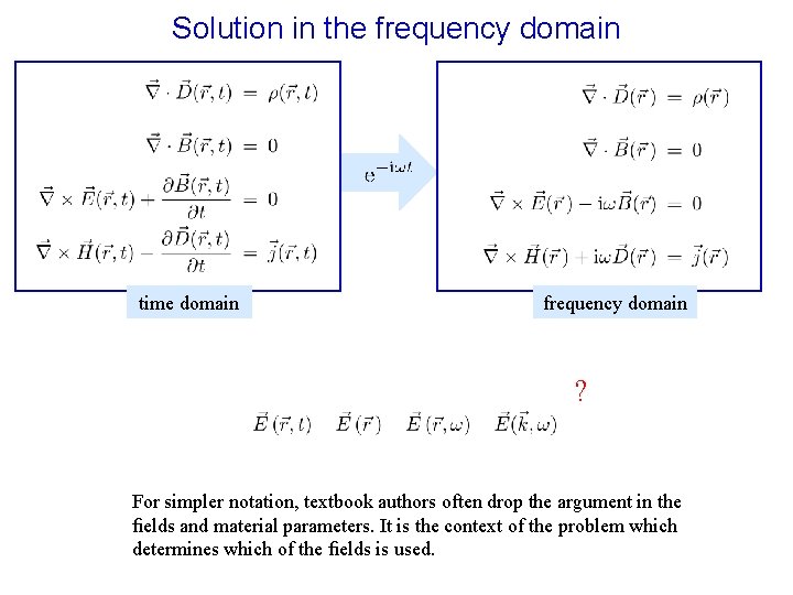 Solution in the frequency domain time domain frequency domain ? For simpler notation, textbook