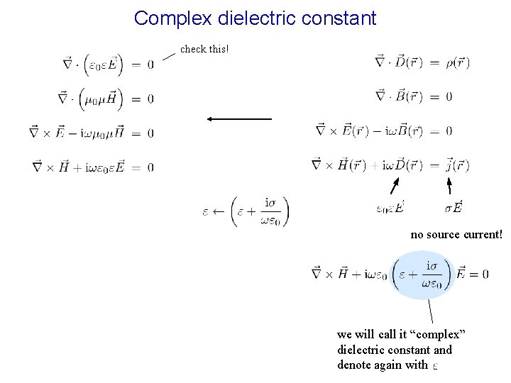 Complex dielectric constant check this! no source current! we will call it “complex” dielectric