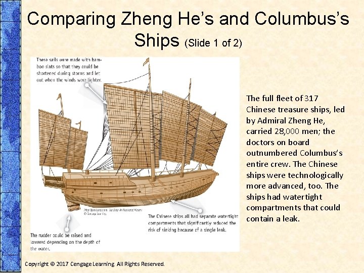 Comparing Zheng He’s and Columbus’s Ships (Slide 1 of 2) The full fleet of