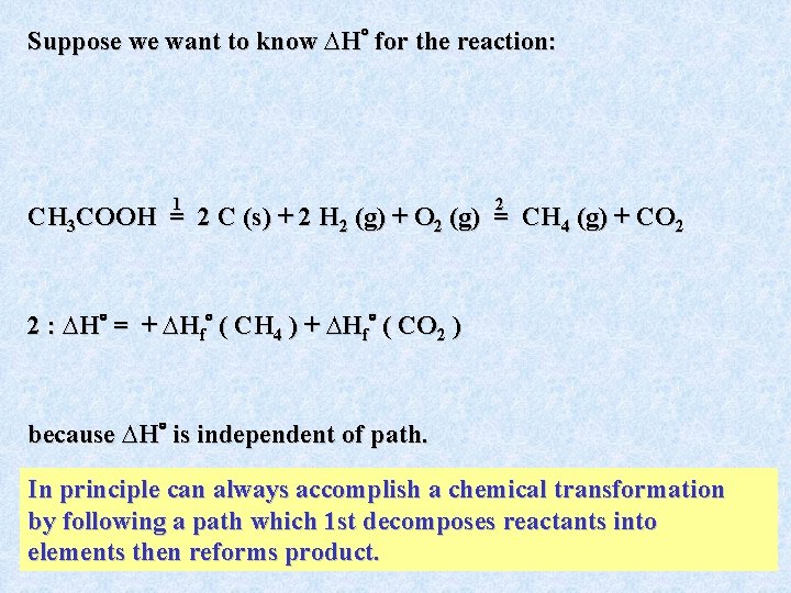Suppose we want to know ∆H for the reaction: 1 2 CH 3 COOH