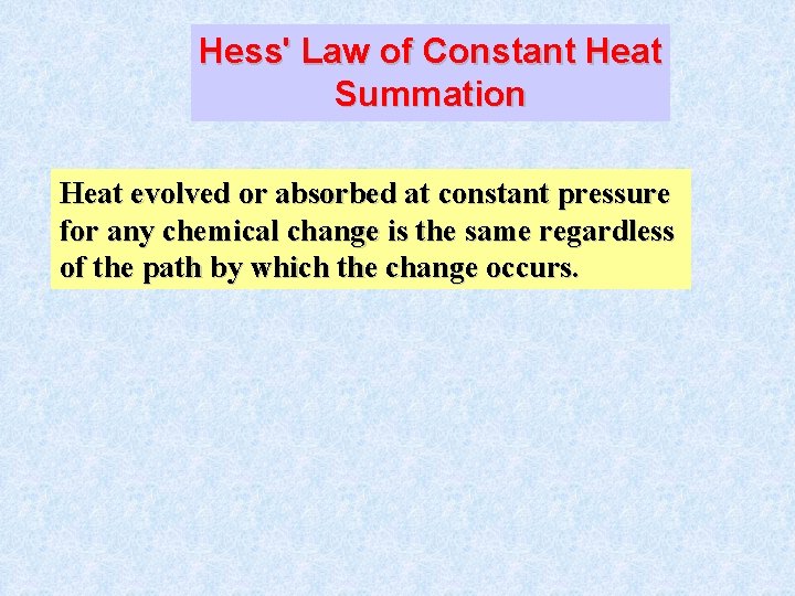 Hess' Law of Constant Heat Summation Heat evolved or absorbed at constant pressure for