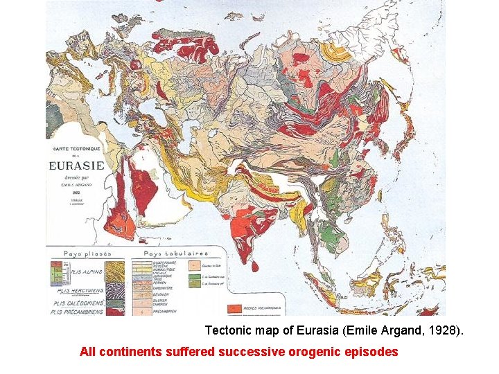 Tectonic map of Eurasia (Emile Argand, 1928). All continents suffered successive orogenic episodes 