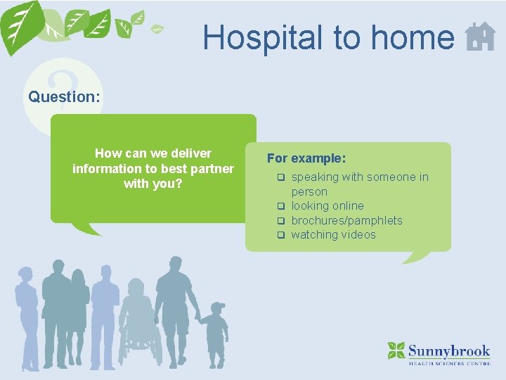 ? Hospital to home Question: How can we deliver information to best partner with