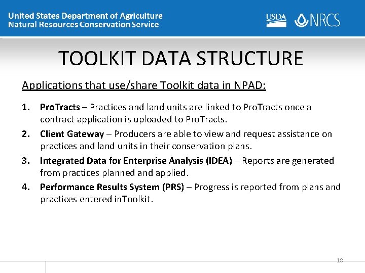 TOOLKIT DATA STRUCTURE Applications that use/share Toolkit data in NPAD: 1. Pro. Tracts –