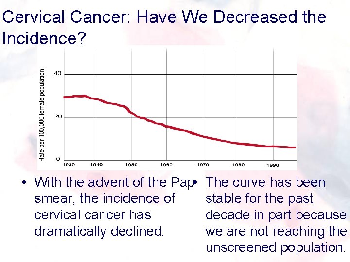 Cervical Cancer: Have We Decreased the Incidence? • With the advent of the Pap