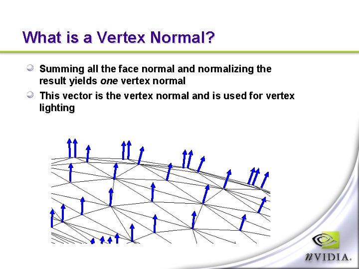 What is a Vertex Normal? Summing all the face normal and normalizing the result