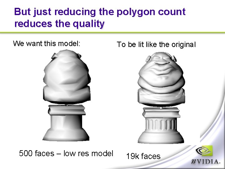 But just reducing the polygon count reduces the quality We want this model: 500