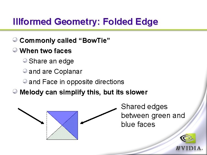 Illformed Geometry: Folded Edge Commonly called “Bow. Tie” When two faces Share an edge