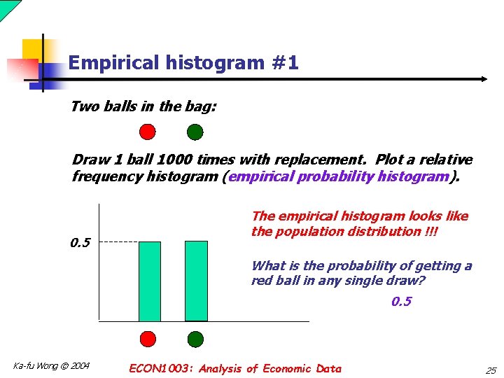 Empirical histogram #1 Two balls in the bag: Draw 1 ball 1000 times with