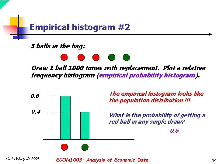 Empirical histogram #2 5 balls in the bag: Draw 1 ball 1000 times with