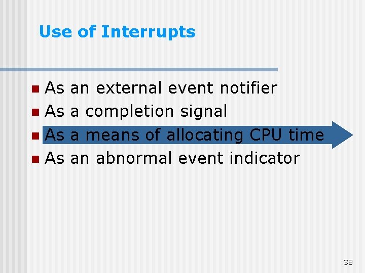 Use of Interrupts As n an external event notifier a completion signal a means
