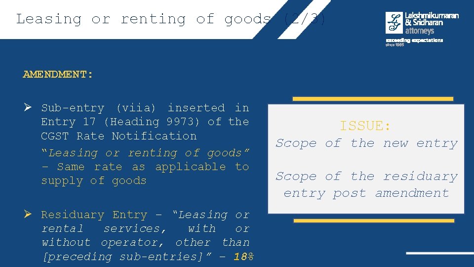 Leasing or renting of goods (2/3) AMENDMENT: Ø Sub-entry (viia) inserted in Entry 17