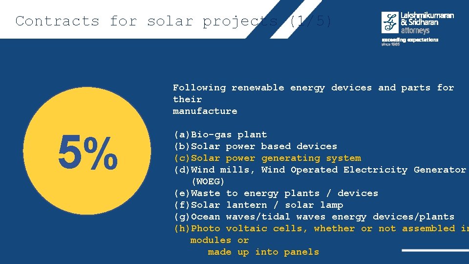  Contracts for solar projects (1/5) Following renewable energy devices and parts for their