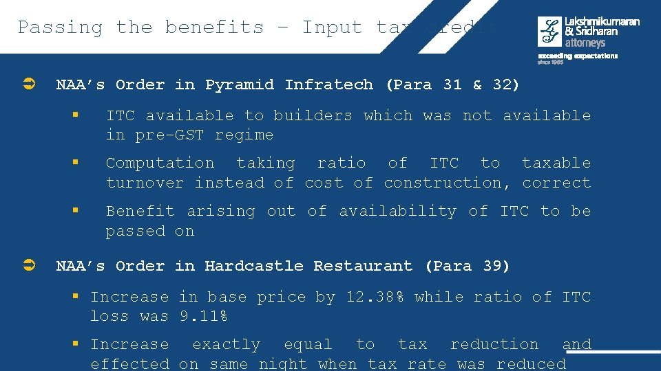 4 6 Passing the benefits – Input tax credit Ü Ü NAA’s Order in