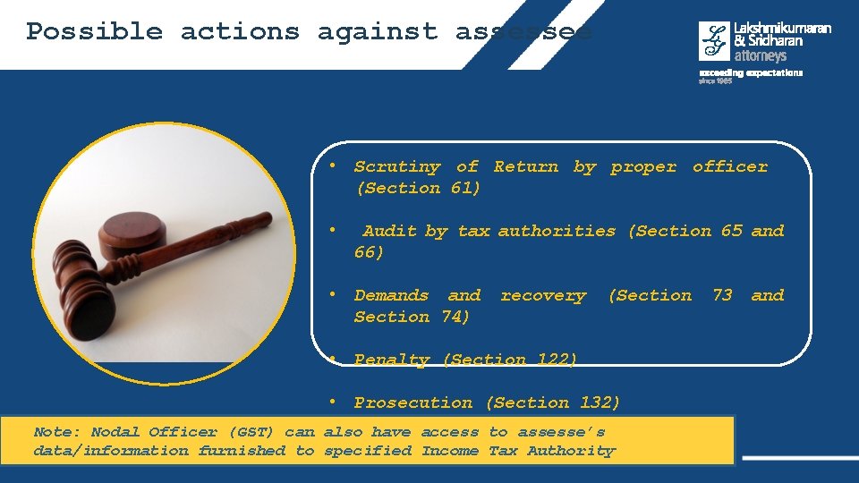 Possible actions against assessee • Scrutiny of Return by proper officer (Section 61) •