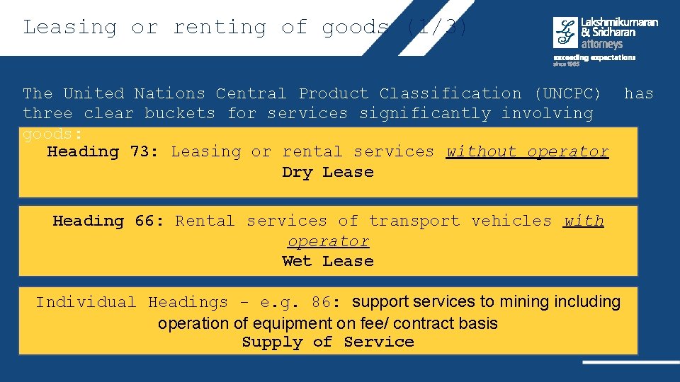 Leasing or renting of goods (1/3) The United Nations Central Product Classification (UNCPC) has
