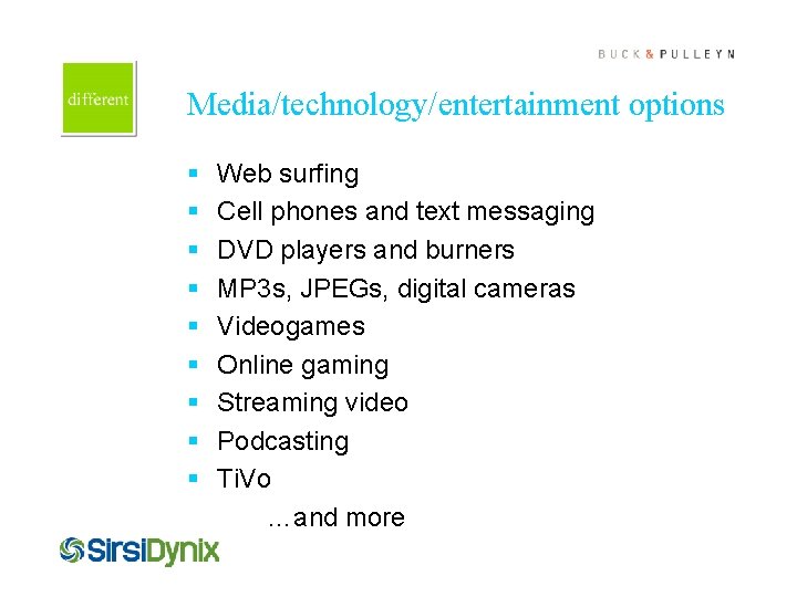 Cover this box with art Media/technology/entertainment options § § § § § Web surfing