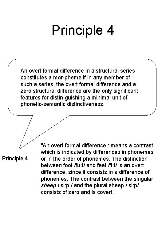 Principle 4 An overt formal difference in a structural series constitutes a mor pheme