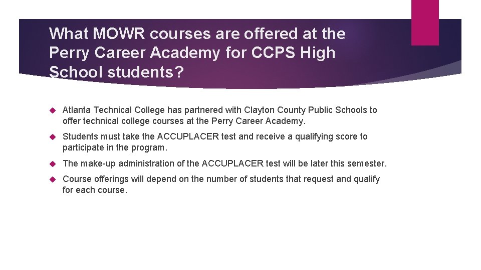 What MOWR courses are offered at the Perry Career Academy for CCPS High School