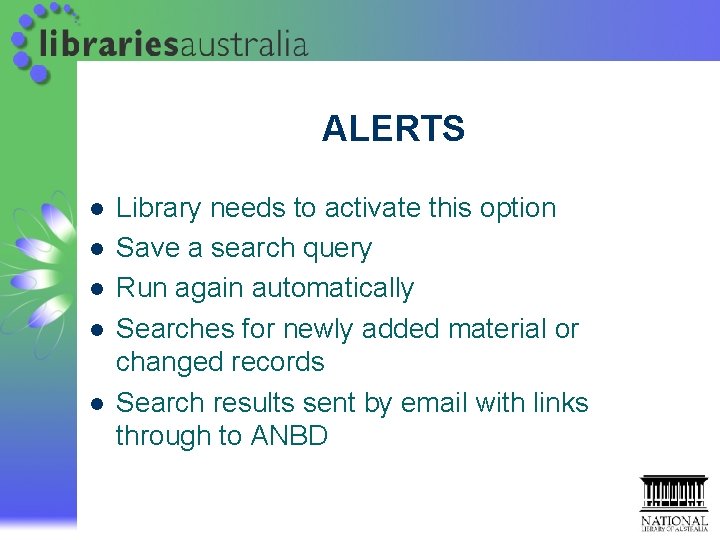 ALERTS l l l Library needs to activate this option Save a search query ALERTS l l l Library needs to activate this option Save a search query