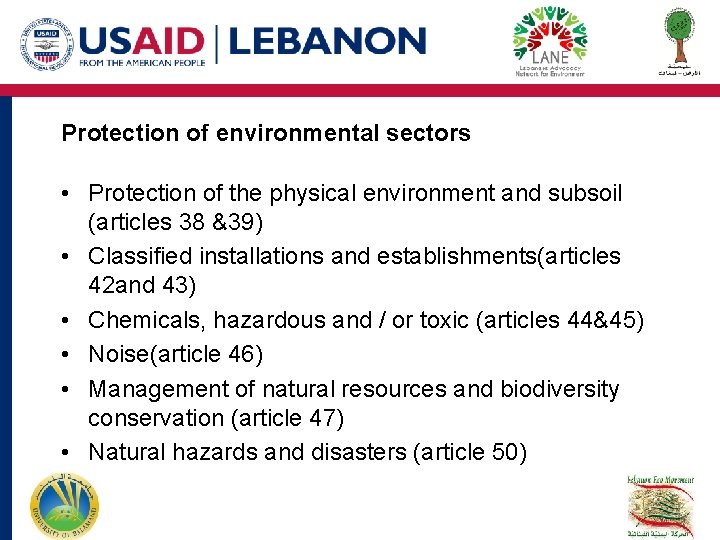 Protection of environmental sectors • Protection of the physical environment and subsoil (articles 38 Protection of environmental sectors • Protection of the physical environment and subsoil (articles 38