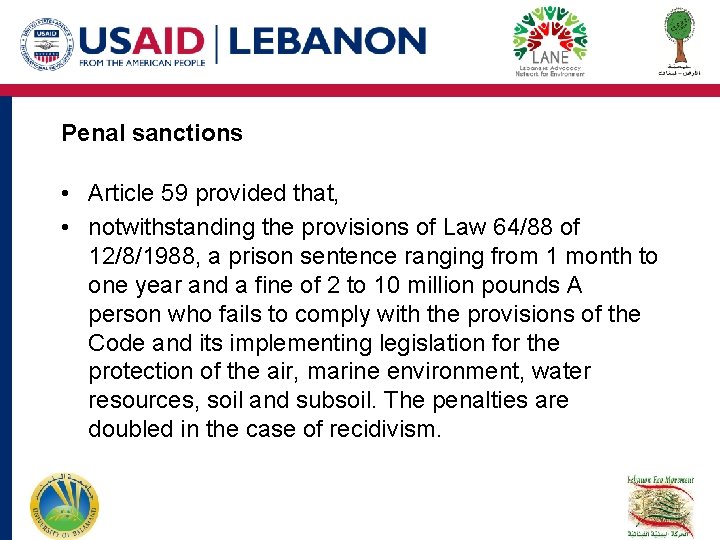 Penal sanctions • Article 59 provided that, • notwithstanding the provisions of Law 64/88 Penal sanctions • Article 59 provided that, • notwithstanding the provisions of Law 64/88