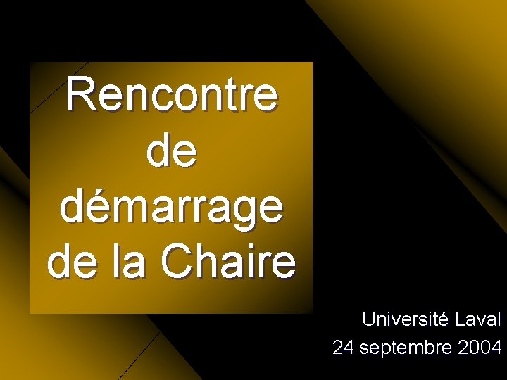 Rencontre de démarrage de la Chaire Université Laval 24 septembre 2004 