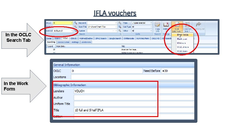 IFLA vouchers In the OCLC Search Tab In the Work Form 