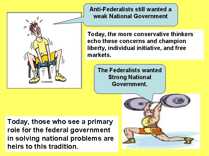 Anti-Federalists still wanted a weak National Government Today, the more conservative thinkers echo these Anti-Federalists still wanted a weak National Government Today, the more conservative thinkers echo these