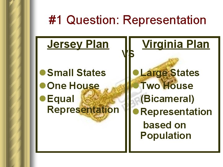 #1 Question: Representation Jersey Plan l Small States l One House l Equal Representation