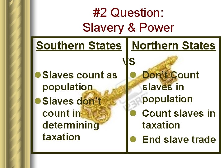 #2 Question: Slavery & Power Southern States Northern States VS l Slaves count as