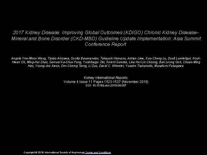 2017 Kidney Disease: Improving Global Outcomes (KDIGO) Chronic Kidney Disease– Mineral and Bone Disorder