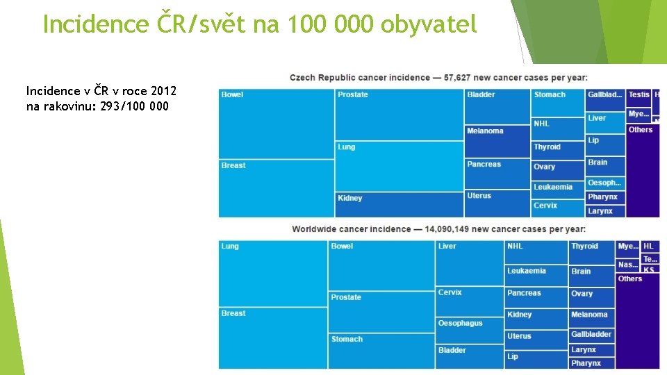 Incidence ČR/svět na 100 000 obyvatel Incidence v ČR v roce 2012 na rakovinu: